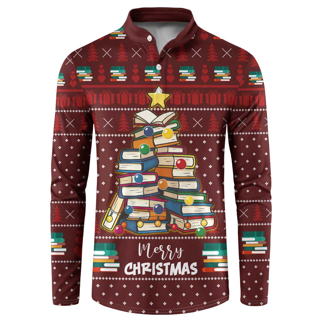 Book Pine Merry Christmas Button Sweatshirt Xmas Holiday Patterns - Wonder Print Shop