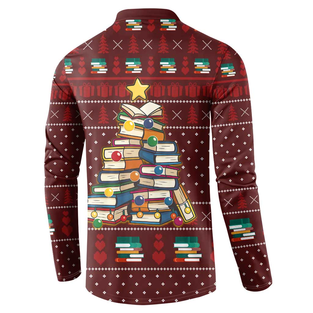 Book Pine Merry Christmas Button Sweatshirt Xmas Holiday Patterns - Wonder Print Shop