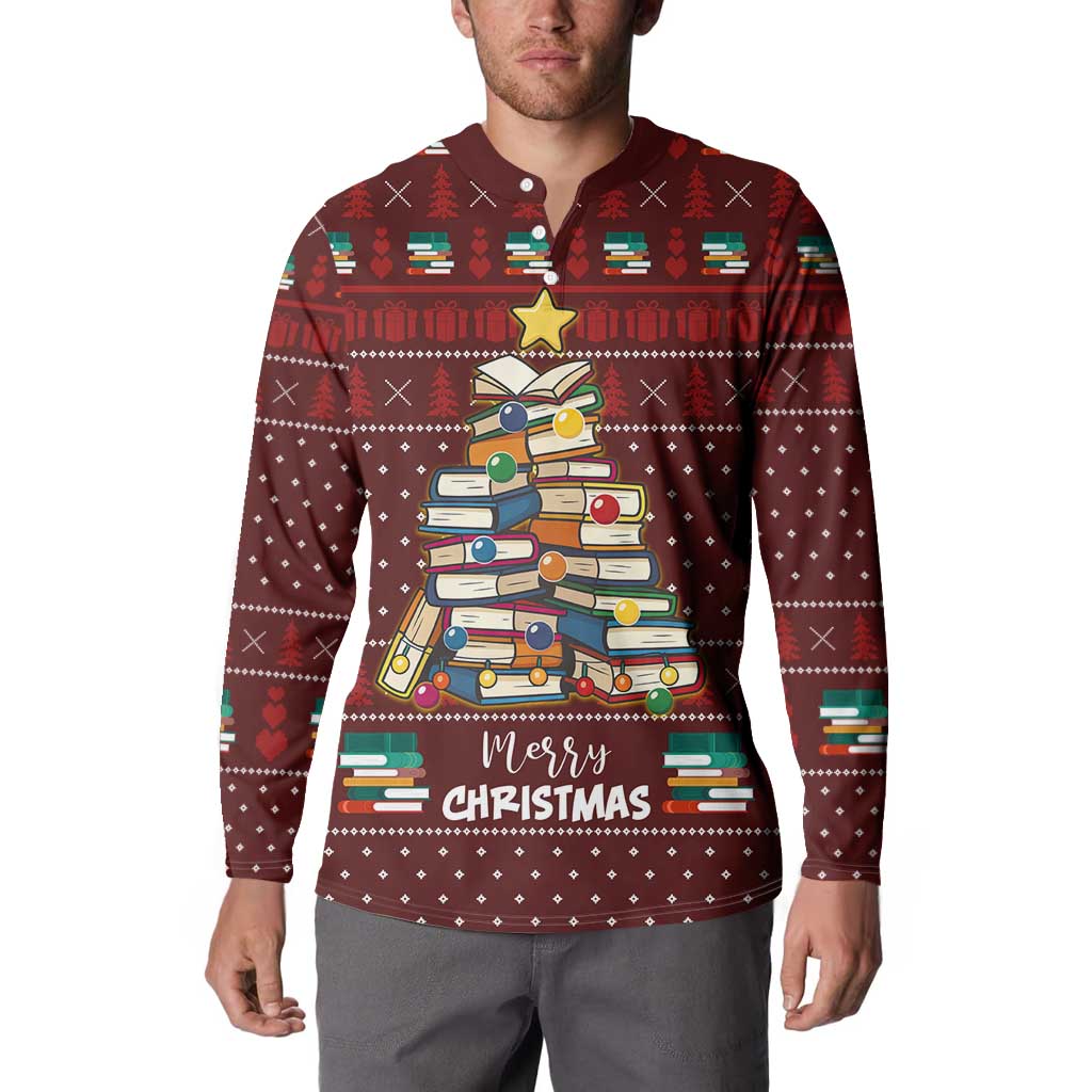 Book Pine Merry Christmas Button Sweatshirt Xmas Holiday Patterns - Wonder Print Shop