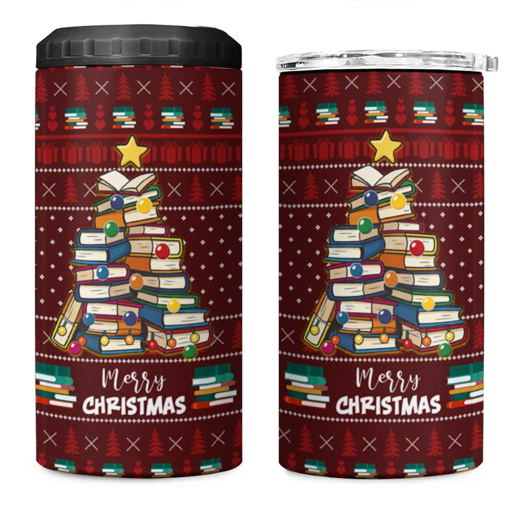 Book Pine Merry Christmas 4 in 1 Can Cooler Tumbler Xmas Holiday Patterns - Wonder Print Shop