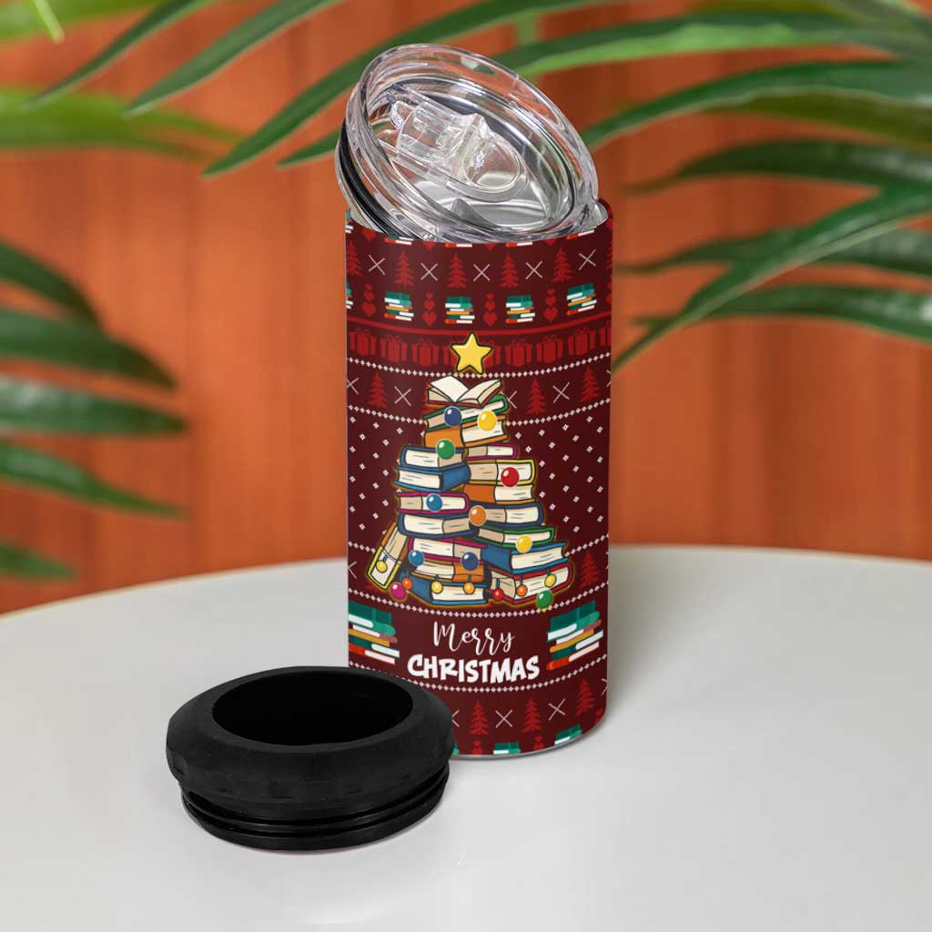 Book Pine Merry Christmas 4 in 1 Can Cooler Tumbler Xmas Holiday Patterns - Wonder Print Shop