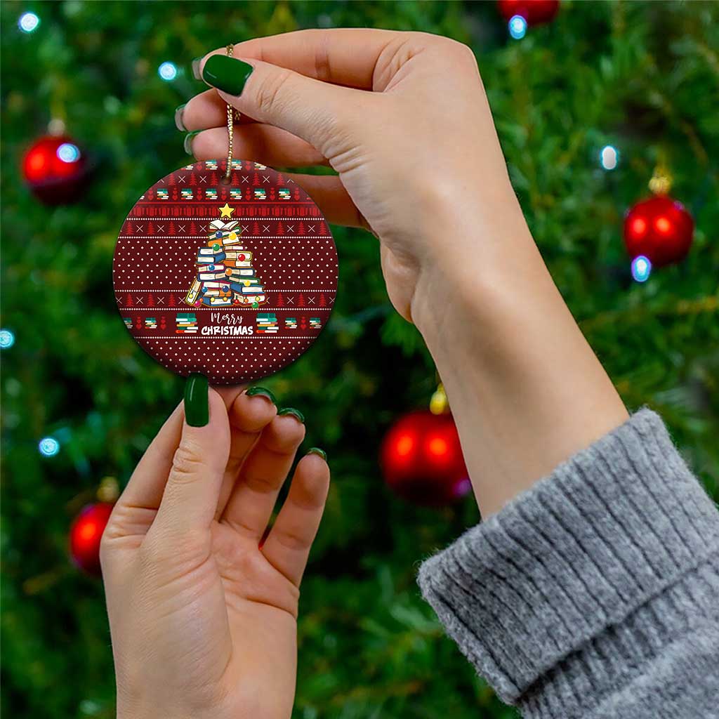 Book Pine Merry Christmas Ceramic Ornament Xmas Holiday Patterns - Wonder Print Shop