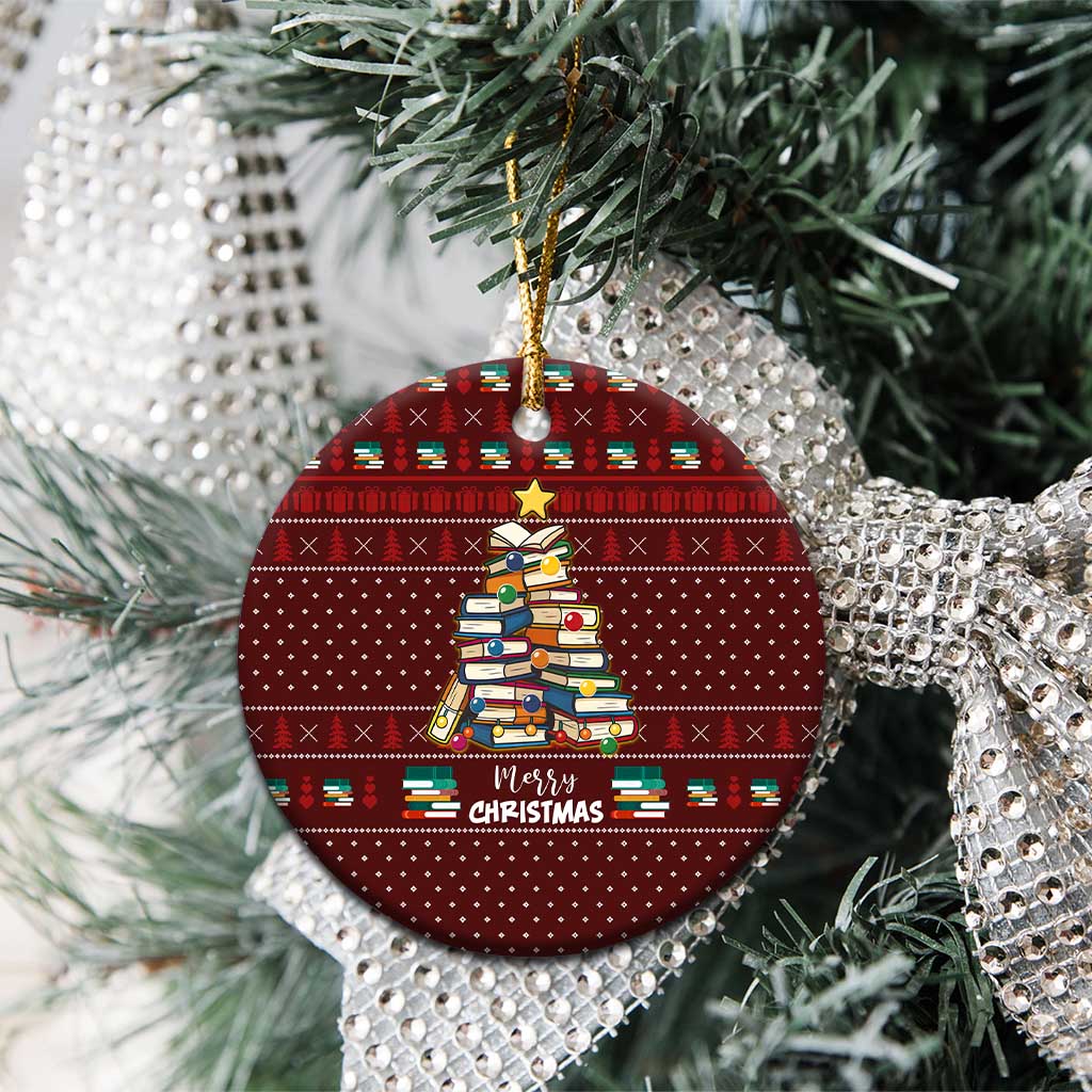 Book Pine Merry Christmas Ceramic Ornament Xmas Holiday Patterns - Wonder Print Shop