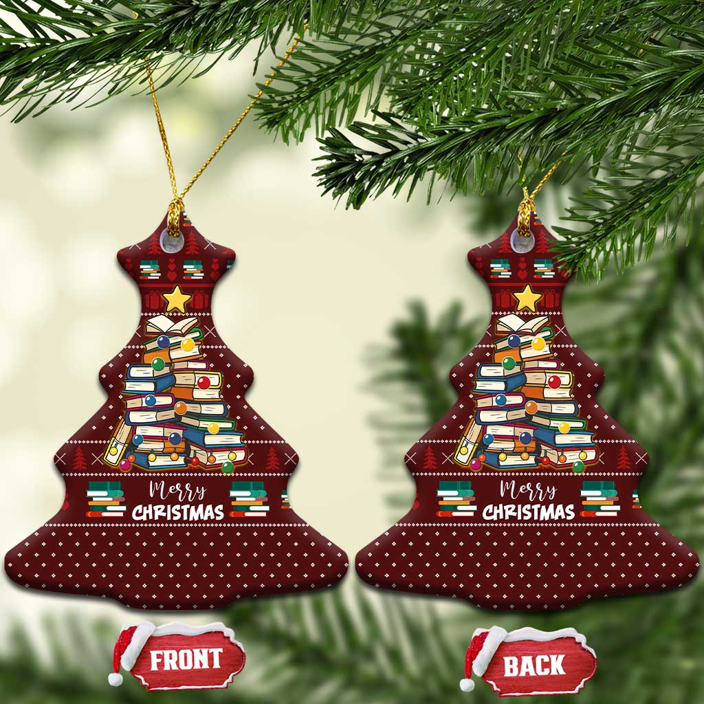 Book Pine Merry Christmas Ceramic Ornament Xmas Holiday Patterns - Wonder Print Shop