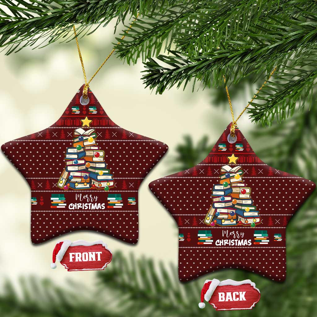 Book Pine Merry Christmas Ceramic Ornament Xmas Holiday Patterns - Wonder Print Shop