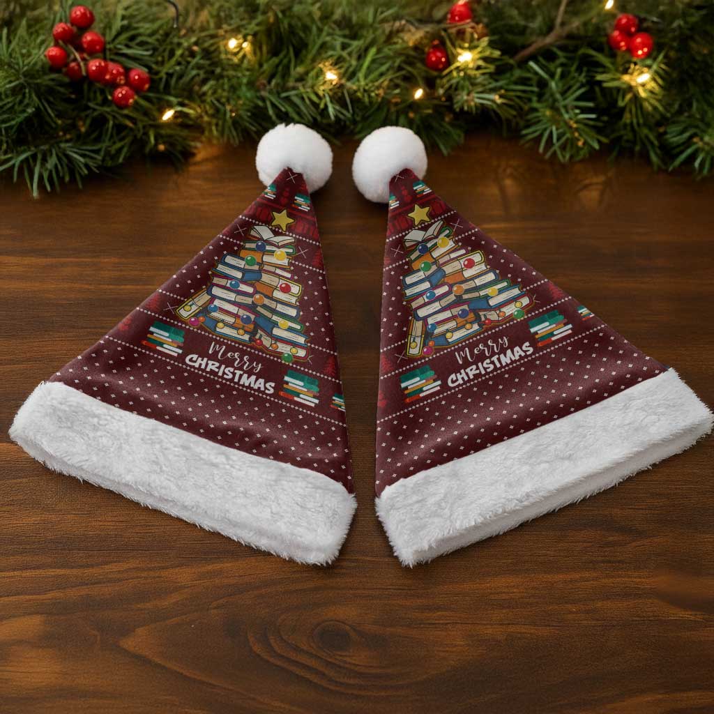 Book Pine Merry Christmas Santa Hat Xmas Holiday Patterns - Wonder Print Shop