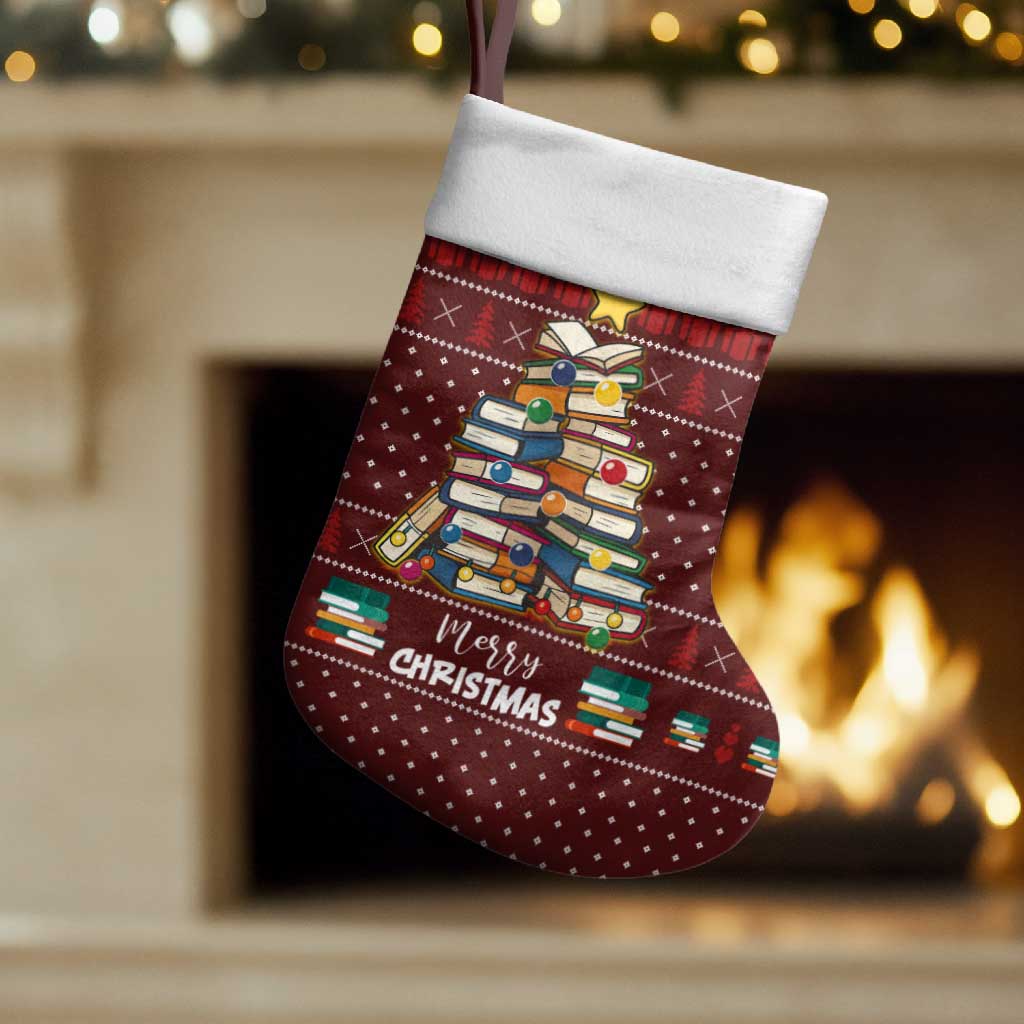 Book Pine Merry Christmas Stocking Xmas Holiday Patterns - Wonder Print Shop