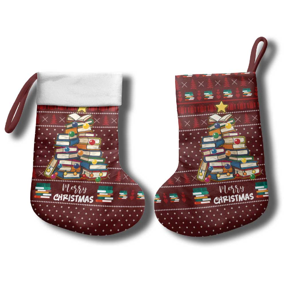 Book Pine Merry Christmas Stocking Xmas Holiday Patterns - Wonder Print Shop