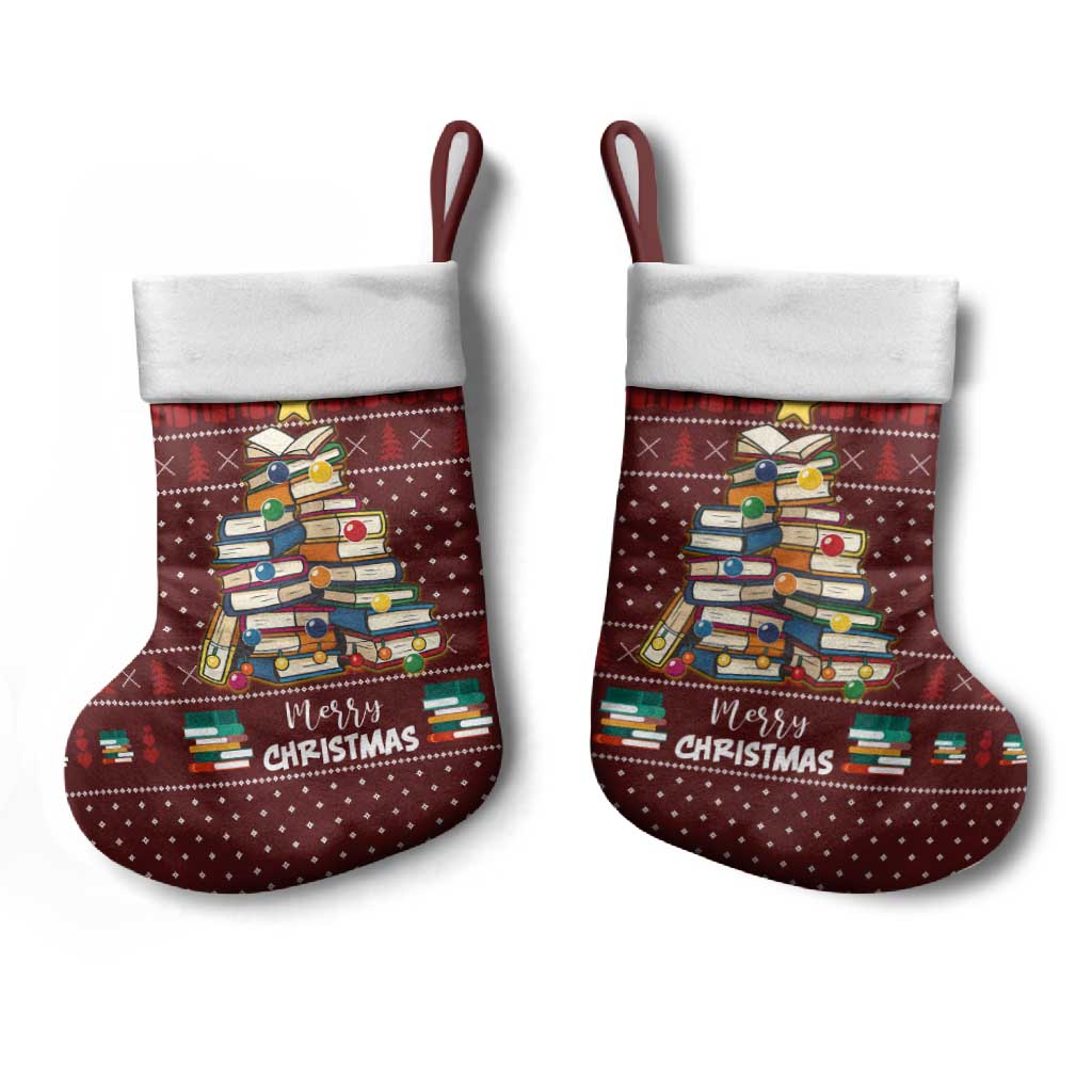 Book Pine Merry Christmas Stocking Xmas Holiday Patterns - Wonder Print Shop