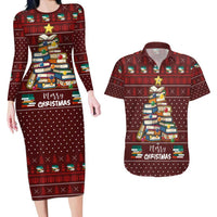 Book Pine Merry Christmas Couples Matching Long Sleeve Bodycon Dress and Hawaiian Shirt Xmas Holiday Patterns - Wonder Print Shop