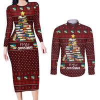 Book Pine Merry Christmas Couples Matching Long Sleeve Bodycon Dress and Long Sleeve Button Shirt Xmas Holiday Patterns - Wonder Print Shop