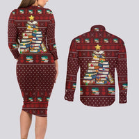 Book Pine Merry Christmas Couples Matching Long Sleeve Bodycon Dress and Long Sleeve Button Shirt Xmas Holiday Patterns - Wonder Print Shop