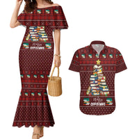 Book Pine Merry Christmas Couples Matching Mermaid Dress and Hawaiian Shirt Xmas Holiday Patterns - Wonder Print Shop