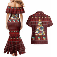 Book Pine Merry Christmas Couples Matching Mermaid Dress and Hawaiian Shirt Xmas Holiday Patterns - Wonder Print Shop