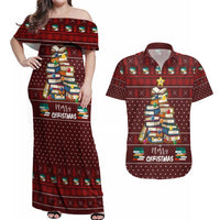 Book Pine Merry Christmas Couples Matching Off Shoulder Maxi Dress and Hawaiian Shirt Xmas Holiday Patterns - Wonder Print Shop
