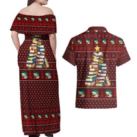 Book Pine Merry Christmas Couples Matching Off Shoulder Maxi Dress and Hawaiian Shirt Xmas Holiday Patterns - Wonder Print Shop