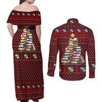 Book Pine Merry Christmas Couples Matching Off Shoulder Maxi Dress and Long Sleeve Button Shirt Xmas Holiday Patterns - Wonder Print Shop