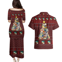 Book Pine Merry Christmas Couples Matching Puletasi and Hawaiian Shirt Xmas Holiday Patterns - Wonder Print Shop