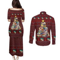 Book Pine Merry Christmas Couples Matching Puletasi and Long Sleeve Button Shirt Xmas Holiday Patterns - Wonder Print Shop