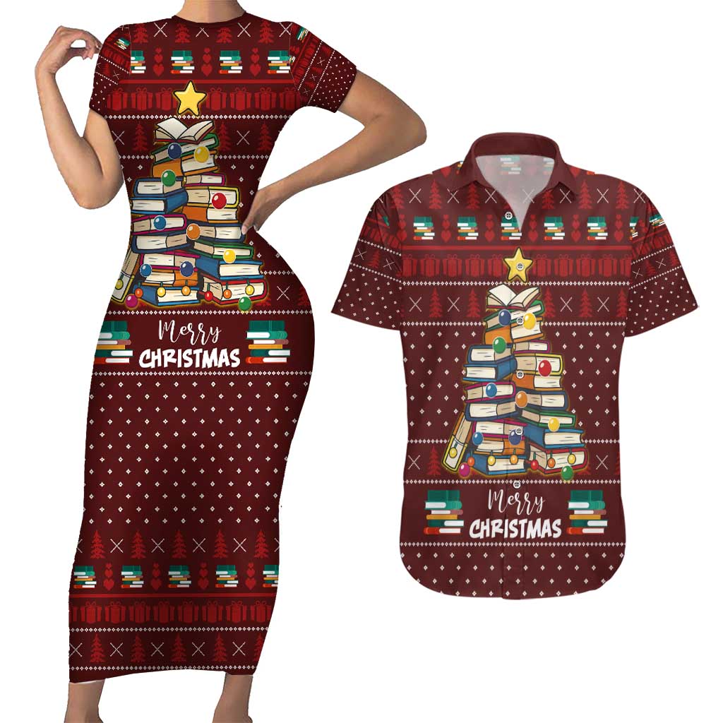 Book Pine Merry Christmas Couples Matching Short Sleeve Bodycon Dress and Hawaiian Shirt Xmas Holiday Patterns - Wonder Print Shop
