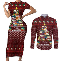 Book Pine Merry Christmas Couples Matching Short Sleeve Bodycon Dress and Long Sleeve Button Shirt Xmas Holiday Patterns - Wonder Print Shop