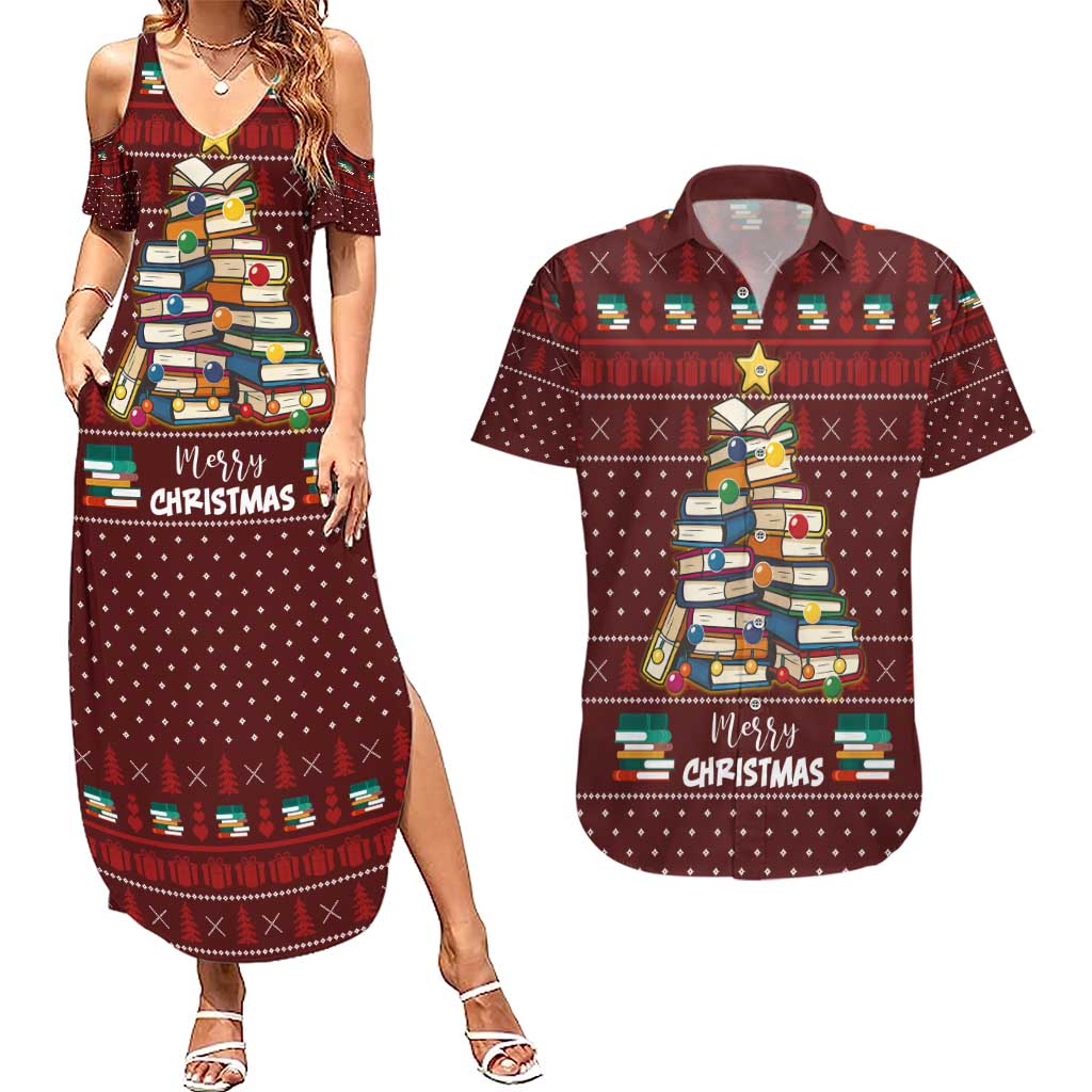 Book Pine Merry Christmas Couples Matching Summer Maxi Dress and Hawaiian Shirt Xmas Holiday Patterns - Wonder Print Shop