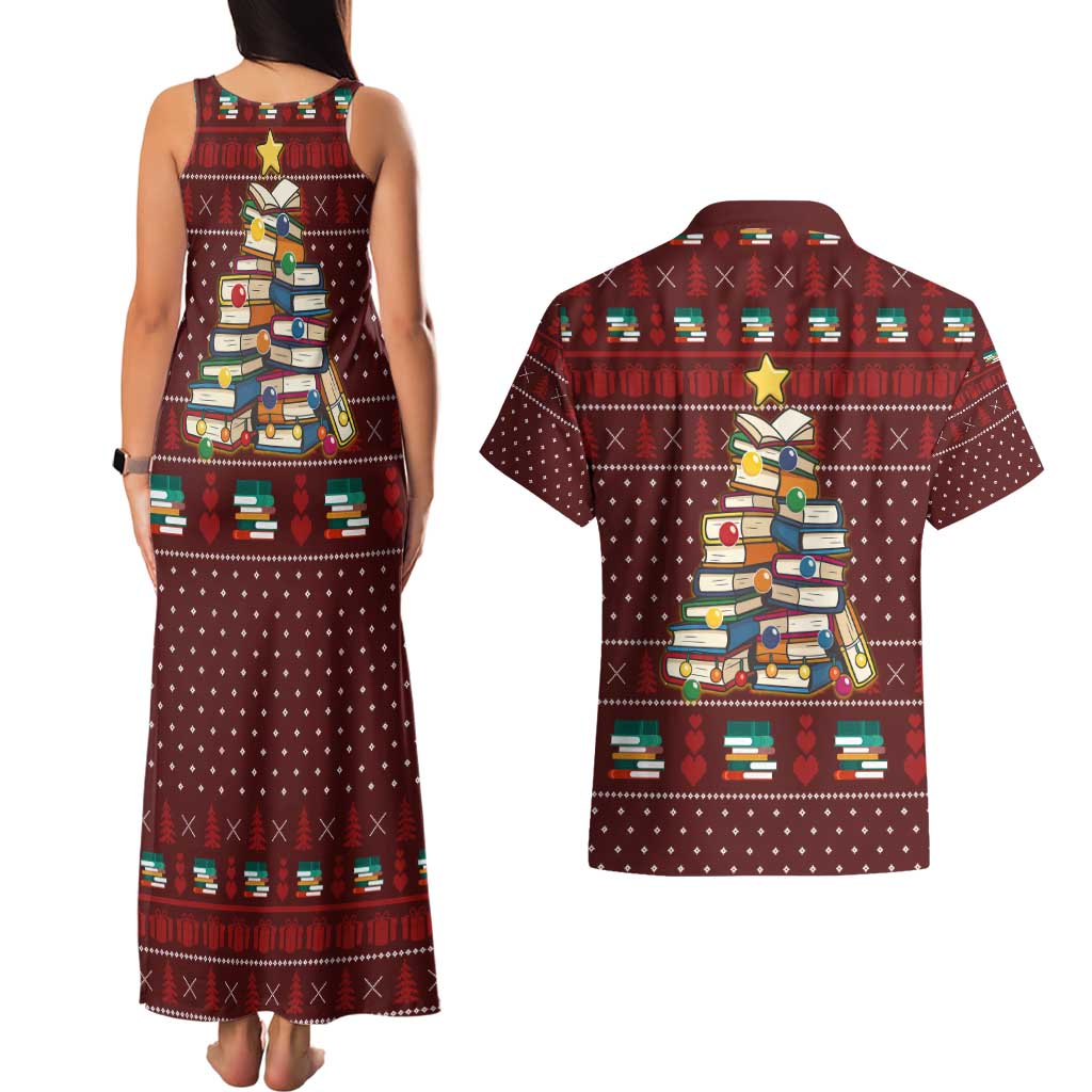 Book Pine Merry Christmas Couples Matching Tank Maxi Dress and Hawaiian Shirt Xmas Holiday Patterns - Wonder Print Shop