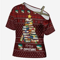 Book Pine Merry Christmas Cross Shoulder Shirt Xmas Holiday Patterns - Wonder Print Shop
