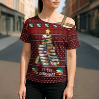Book Pine Merry Christmas Cross Shoulder Shirt Xmas Holiday Patterns - Wonder Print Shop