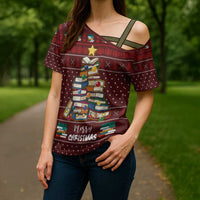 Book Pine Merry Christmas Cross Shoulder Shirt Xmas Holiday Patterns - Wonder Print Shop
