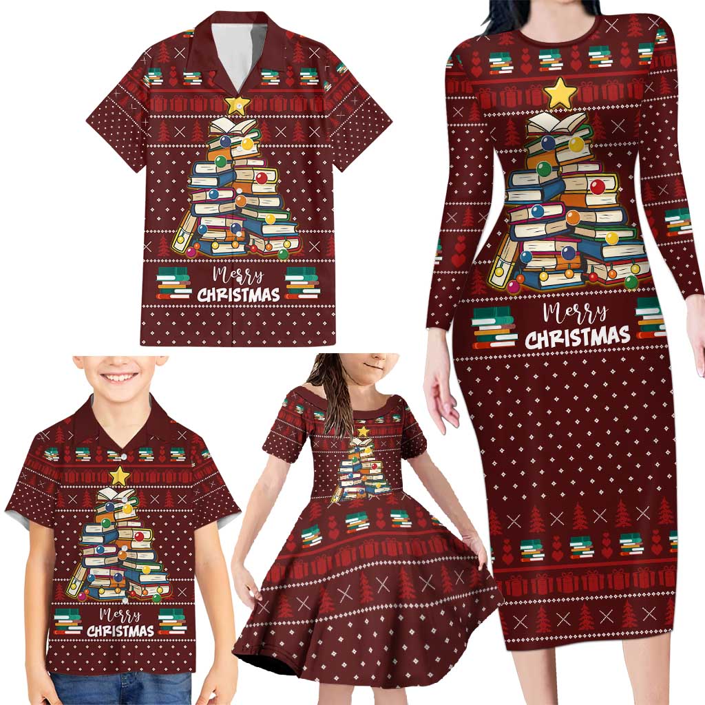 Book Pine Merry Christmas Family Matching Long Sleeve Bodycon Dress and Hawaiian Shirt Xmas Holiday Patterns - Wonder Print Shop