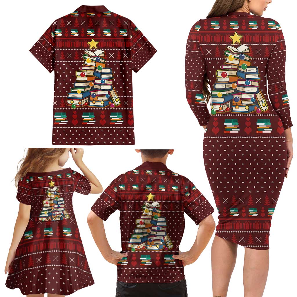 Book Pine Merry Christmas Family Matching Long Sleeve Bodycon Dress and Hawaiian Shirt Xmas Holiday Patterns - Wonder Print Shop