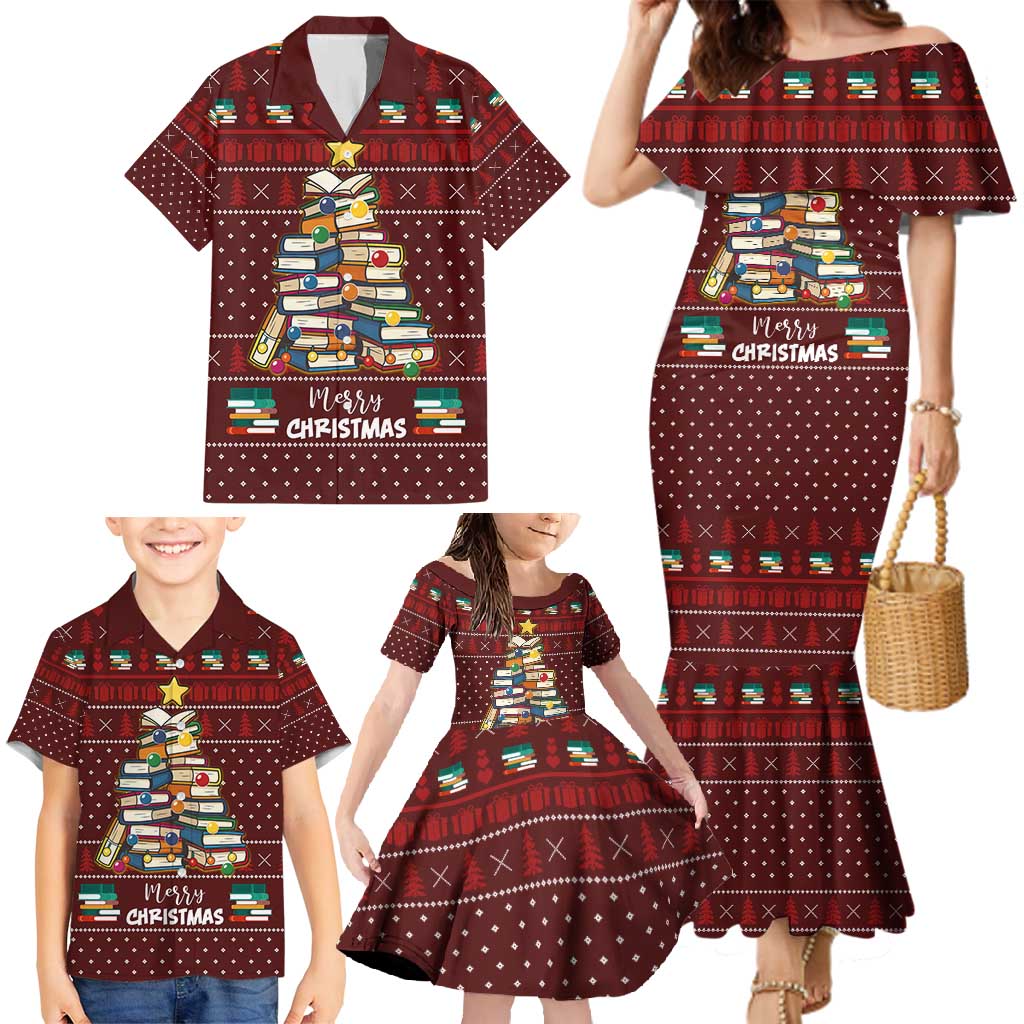 Book Pine Merry Christmas Family Matching Mermaid Dress and Hawaiian Shirt Xmas Holiday Patterns - Wonder Print Shop