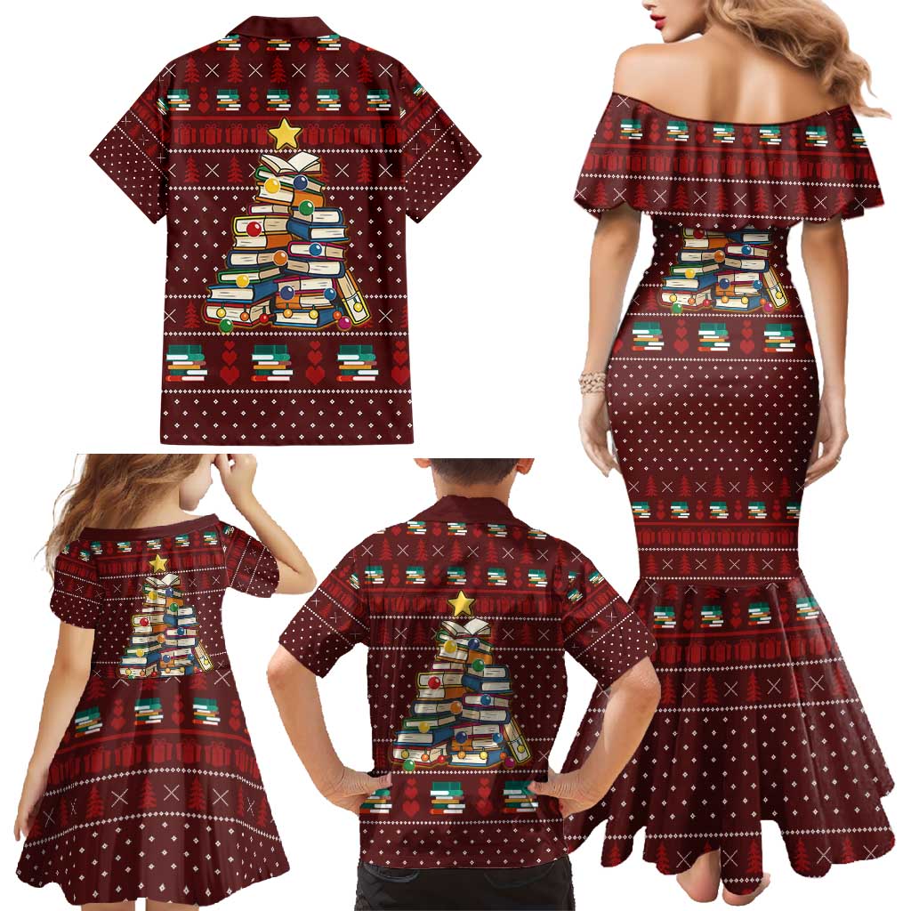 Book Pine Merry Christmas Family Matching Mermaid Dress and Hawaiian Shirt Xmas Holiday Patterns - Wonder Print Shop