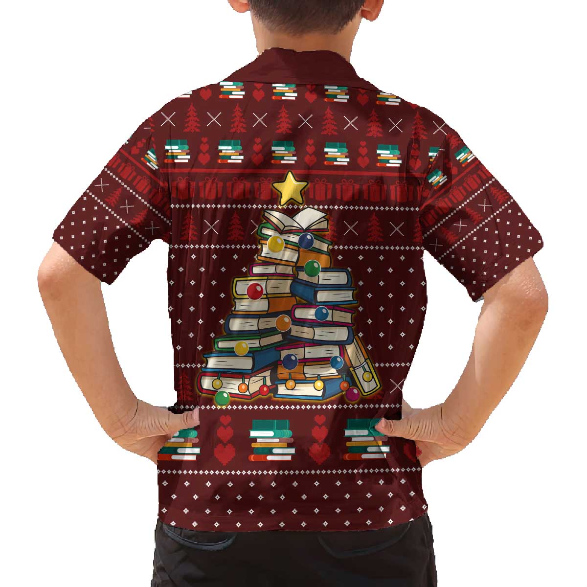Book Pine Merry Christmas Family Matching Off The Shoulder Long Sleeve Dress and Hawaiian Shirt Xmas Holiday Patterns - Wonder Print Shop