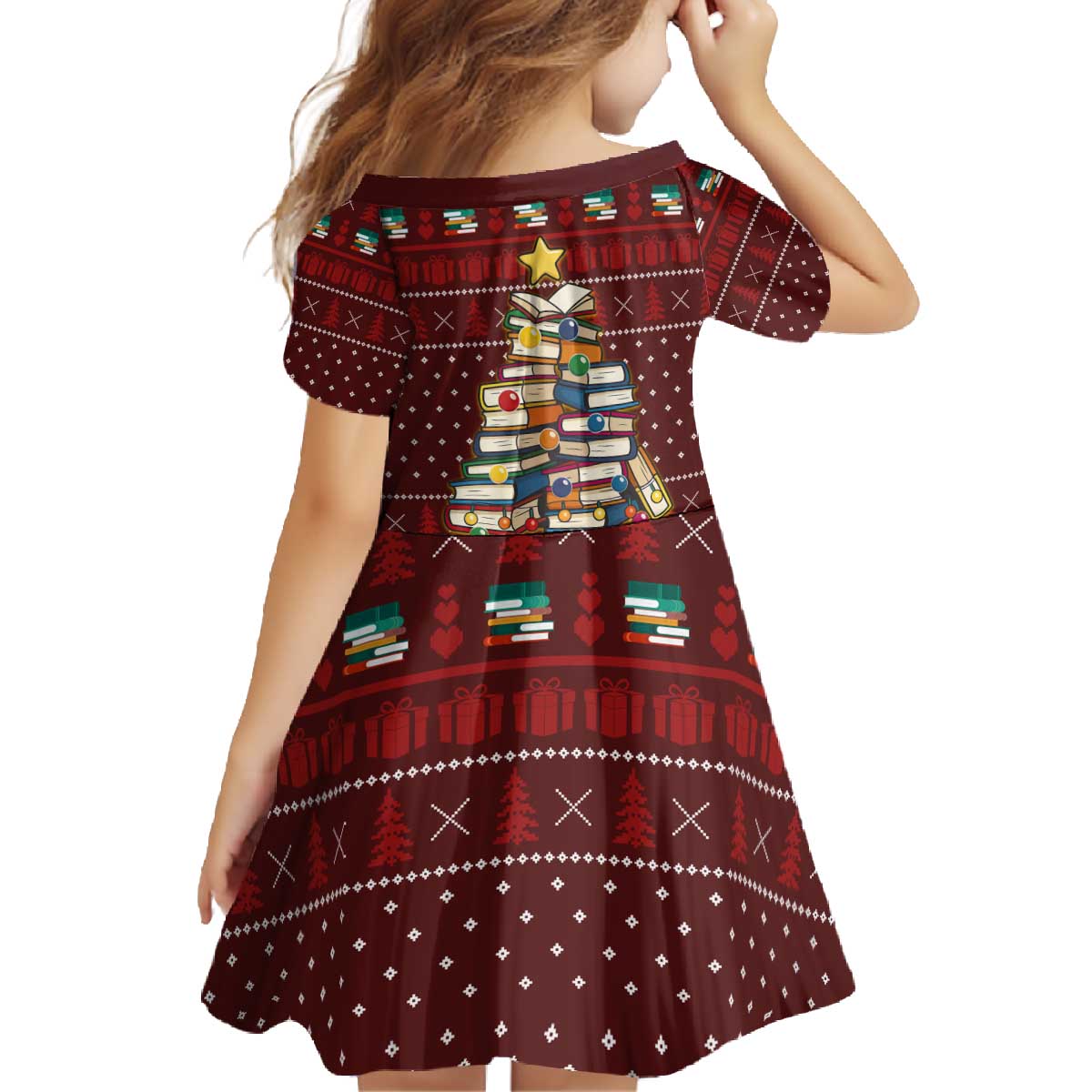 Book Pine Merry Christmas Family Matching Off The Shoulder Long Sleeve Dress and Hawaiian Shirt Xmas Holiday Patterns - Wonder Print Shop