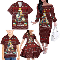 Book Pine Merry Christmas Family Matching Off The Shoulder Long Sleeve Dress and Hawaiian Shirt Xmas Holiday Patterns - Wonder Print Shop