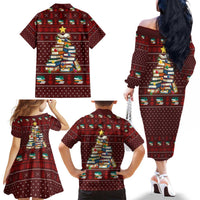 Book Pine Merry Christmas Family Matching Off The Shoulder Long Sleeve Dress and Hawaiian Shirt Xmas Holiday Patterns - Wonder Print Shop