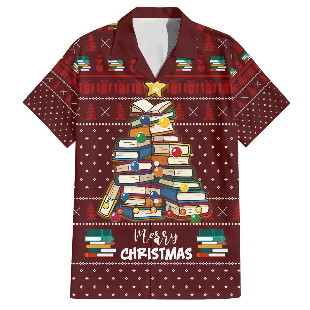 Book Pine Merry Christmas Family Matching Off The Shoulder Long Sleeve Dress and Hawaiian Shirt Xmas Holiday Patterns - Wonder Print Shop