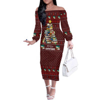 Book Pine Merry Christmas Family Matching Off The Shoulder Long Sleeve Dress and Hawaiian Shirt Xmas Holiday Patterns - Wonder Print Shop