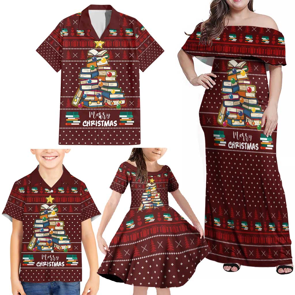 Book Pine Merry Christmas Family Matching Off Shoulder Maxi Dress and Hawaiian Shirt Xmas Holiday Patterns - Wonder Print Shop