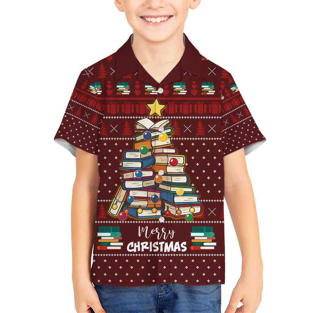 Book Pine Merry Christmas Family Matching Off Shoulder Maxi Dress and Hawaiian Shirt Xmas Holiday Patterns - Wonder Print Shop
