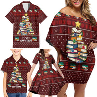 Book Pine Merry Christmas Family Matching Off Shoulder Short Dress and Hawaiian Shirt Xmas Holiday Patterns - Wonder Print Shop