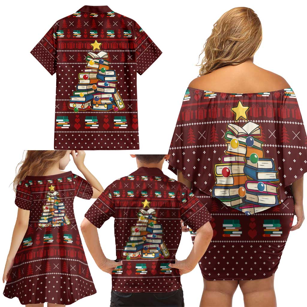 Book Pine Merry Christmas Family Matching Off Shoulder Short Dress and Hawaiian Shirt Xmas Holiday Patterns - Wonder Print Shop