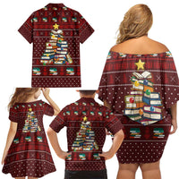 Book Pine Merry Christmas Family Matching Off Shoulder Short Dress and Hawaiian Shirt Xmas Holiday Patterns - Wonder Print Shop