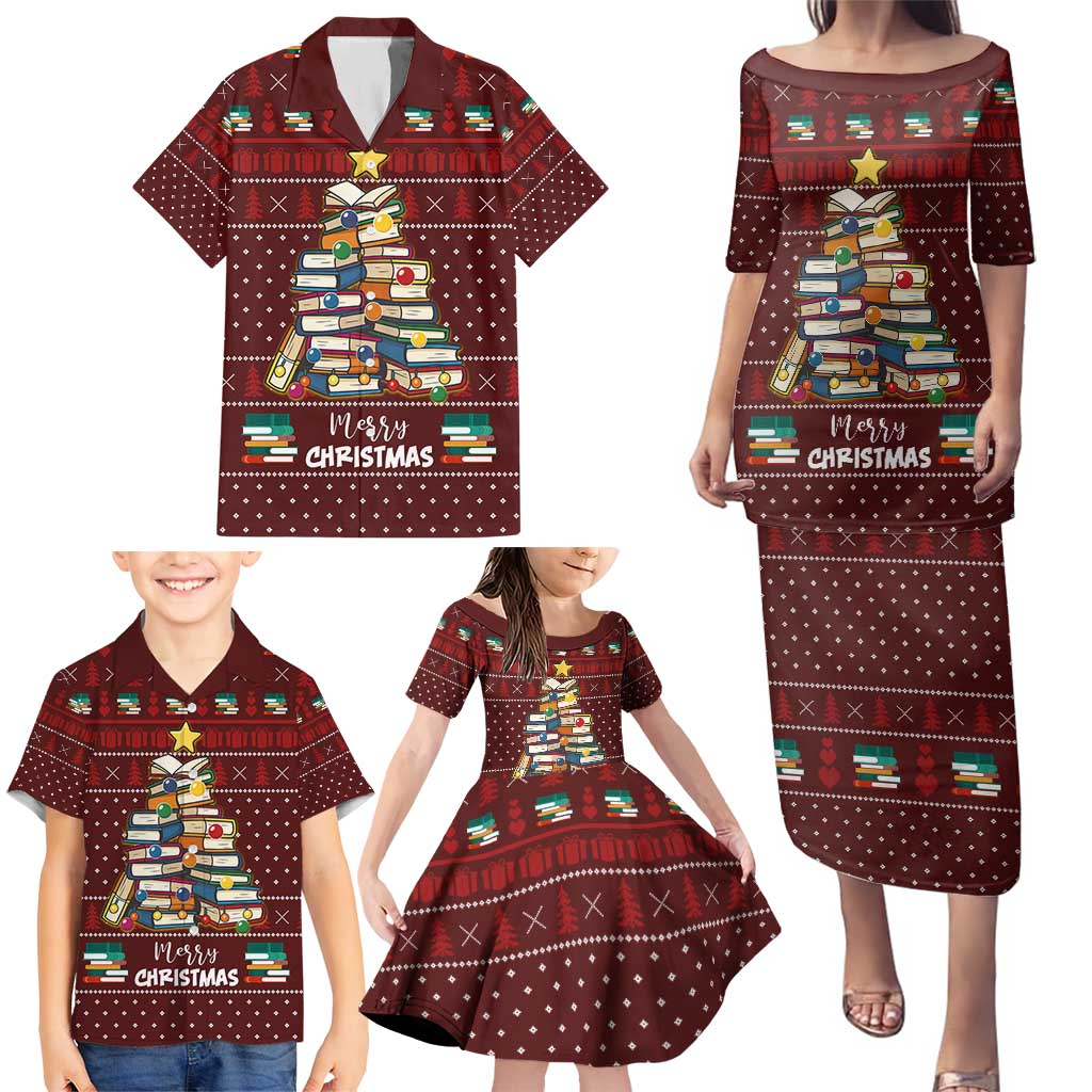 Book Pine Merry Christmas Family Matching Puletasi and Hawaiian Shirt Xmas Holiday Patterns - Wonder Print Shop
