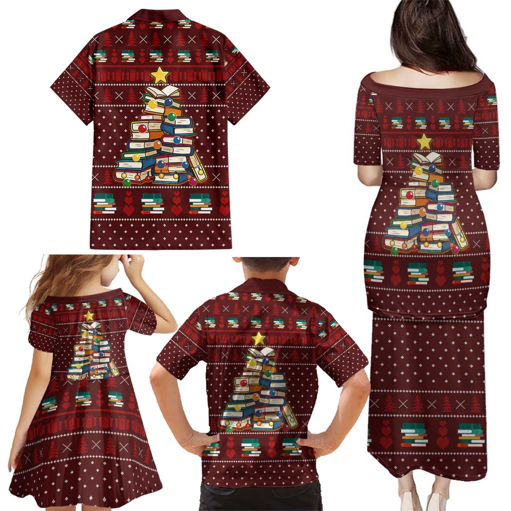 Book Pine Merry Christmas Family Matching Puletasi and Hawaiian Shirt Xmas Holiday Patterns - Wonder Print Shop