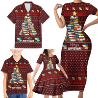 Book Pine Merry Christmas Family Matching Short Sleeve Bodycon Dress and Hawaiian Shirt Xmas Holiday Patterns - Wonder Print Shop