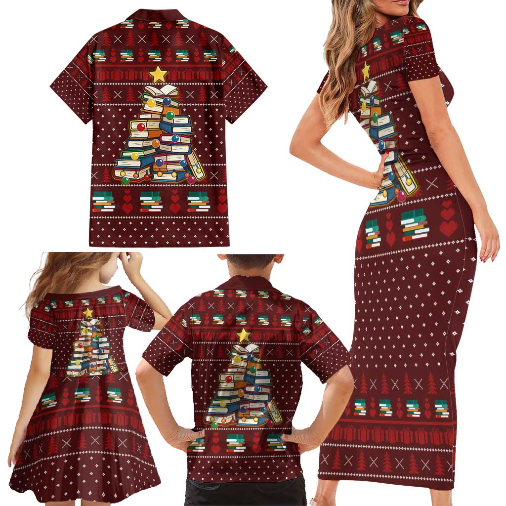 Book Pine Merry Christmas Family Matching Short Sleeve Bodycon Dress and Hawaiian Shirt Xmas Holiday Patterns - Wonder Print Shop