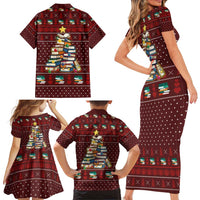 Book Pine Merry Christmas Family Matching Short Sleeve Bodycon Dress and Hawaiian Shirt Xmas Holiday Patterns - Wonder Print Shop